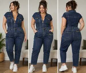 Vintage Size 20 Street Blues Y2K Denim Jumpsuit with Gold Embroidery and Zipper